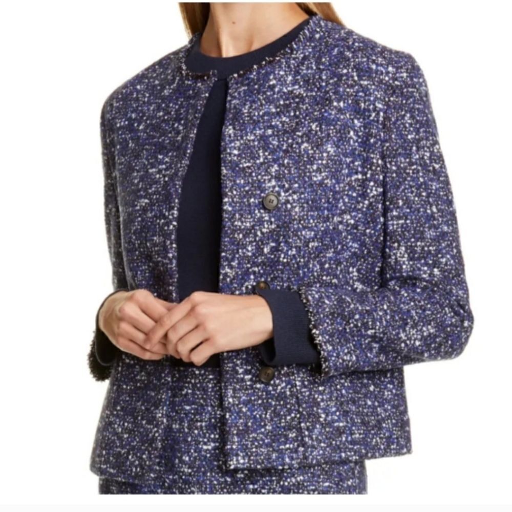 Hugo Boss Julira Tweed Suit Jacket In Pilot Fantasy Fringe Collar Sz 10